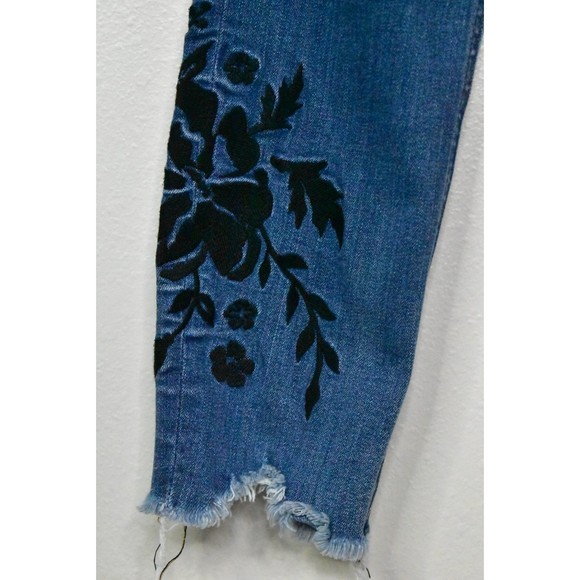Express Ankle Legging Super High Rise Raw Hem Jeans 4 Stretch Denim Embroidered - Picture 9 of 15
